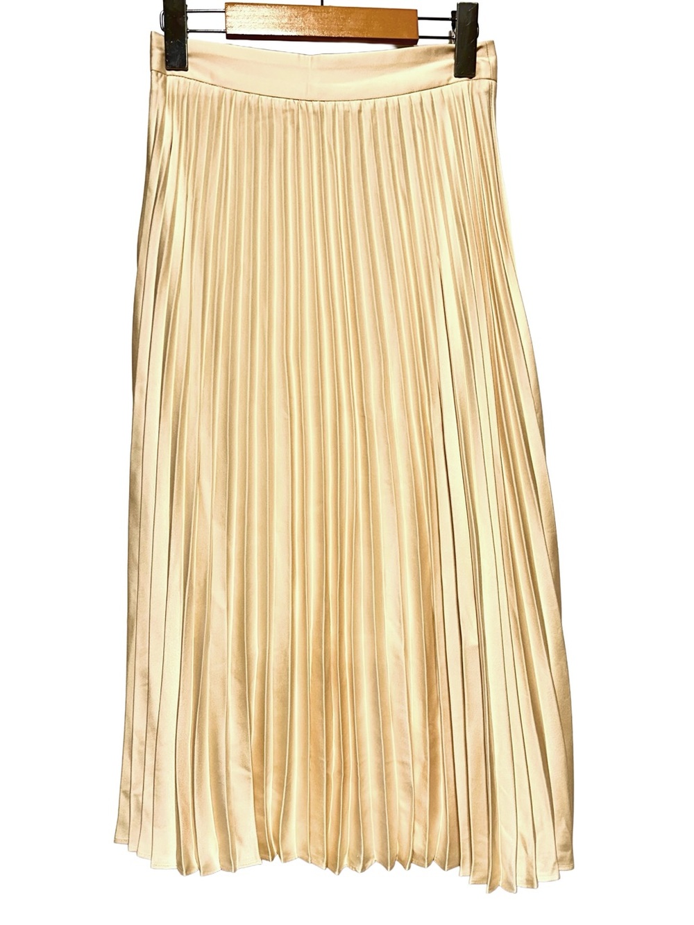 MOTF Satin Pleated Midi Skirt Butter Yellow Quiet Luxury Minimalist